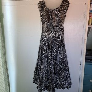 Chelsea & Theodore Abstract Animal Print Smocked Peasant Maxi Dress SZ M